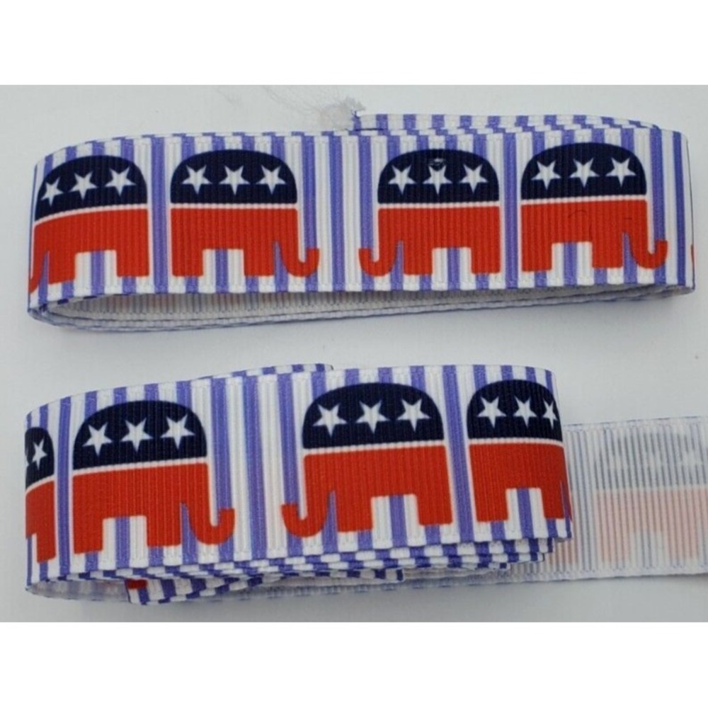 Republican GOP Elephant Ribbon Red White Blue Grosgrain Craft 2 Pcs 36in & 68in